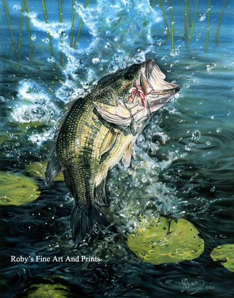 Pastel Largemouth Bass Painting - Fish Art by Roby Baer