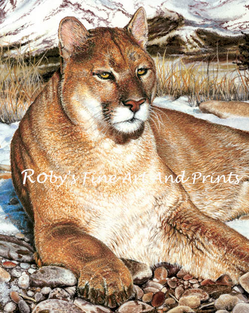 Pastel Cougar Painting - Wildlife Art in Mount Shasta Habitat