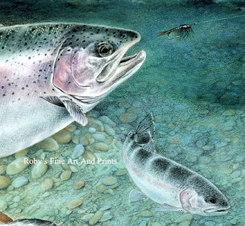 Pastel Rainbow Trout Painting - Fish Art by Roby Baer